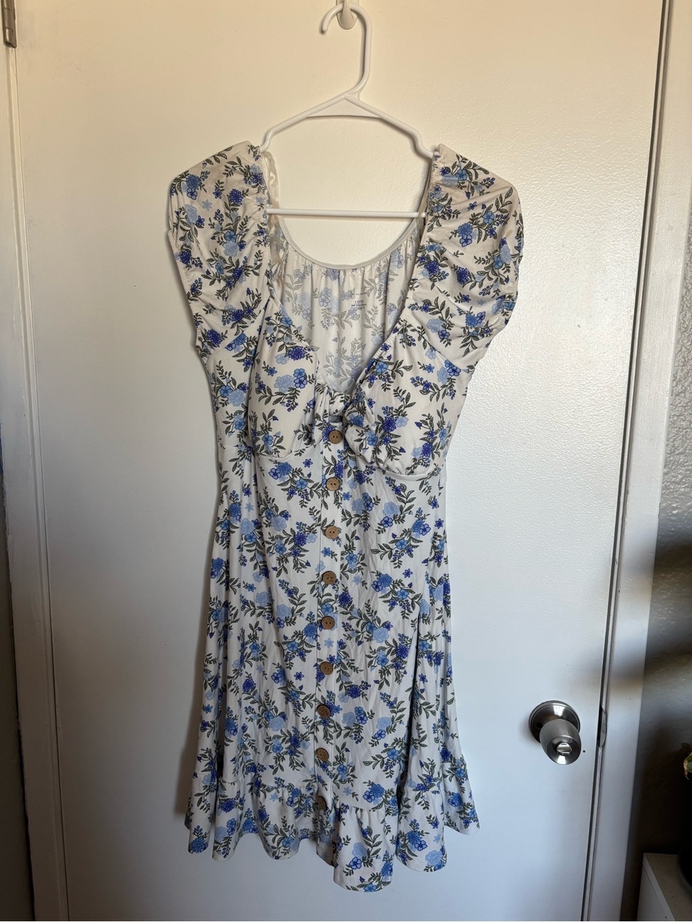 No Boundaries White Mini Dress with Blue Floral Print